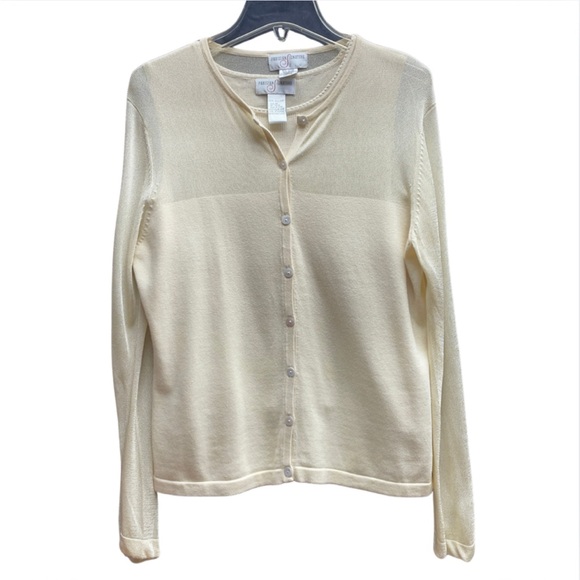 Parisian Signature Cream Sheer Sleeve Button Cardigan And Silk Knit Tank Set SzM - Picture 1 of 8